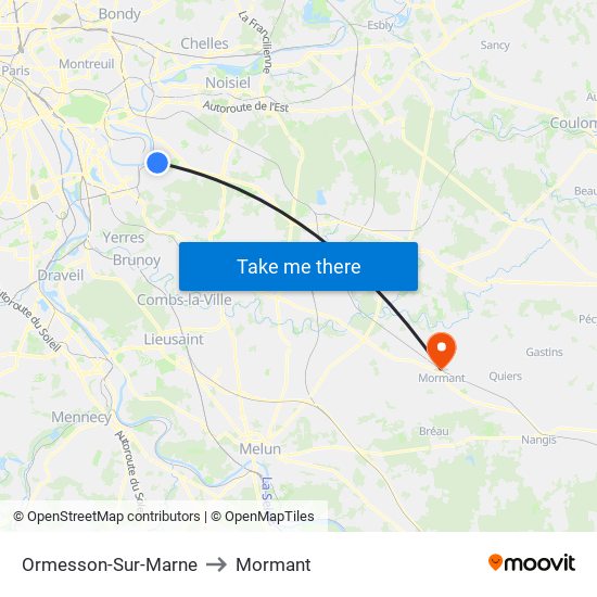 Ormesson-Sur-Marne to Mormant map