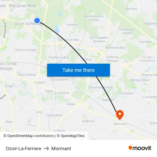 Ozoir-La-Ferriere to Mormant map