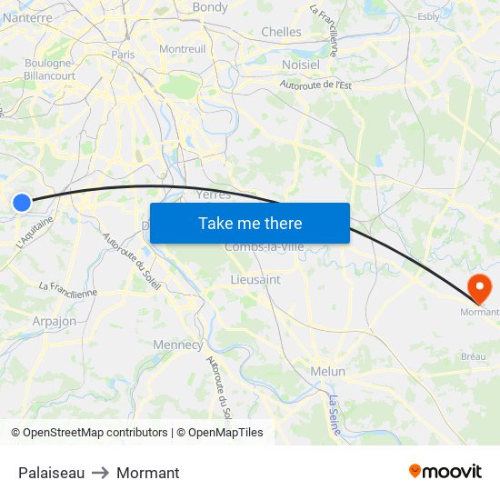 Palaiseau to Mormant map