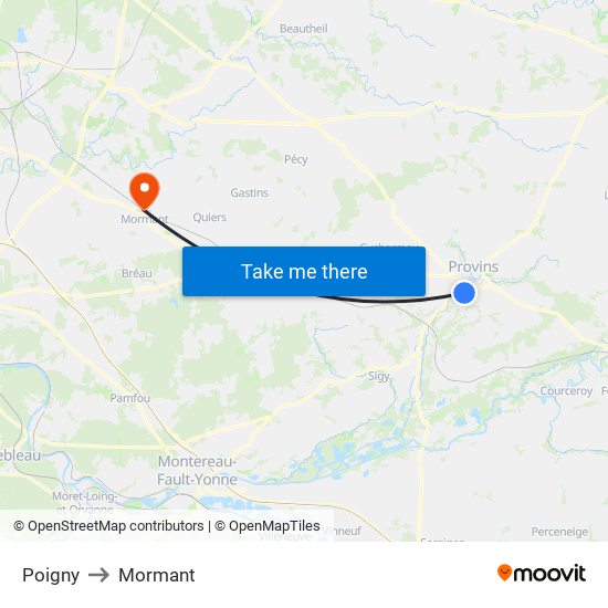 Poigny to Mormant map