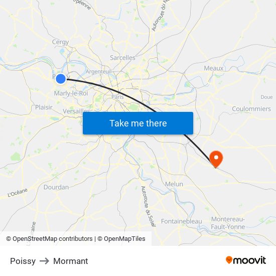 Poissy to Mormant map