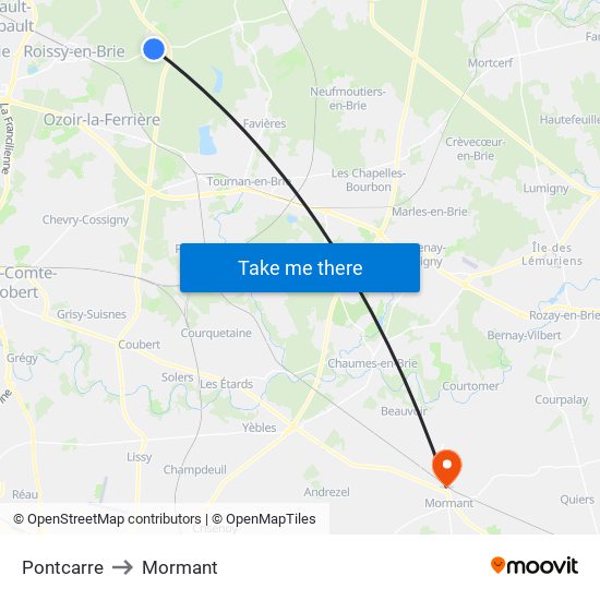 Pontcarre to Mormant map