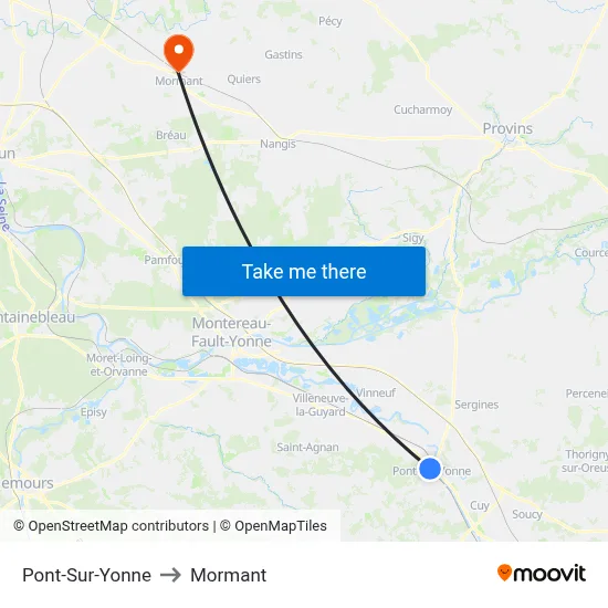 Pont-Sur-Yonne to Mormant map