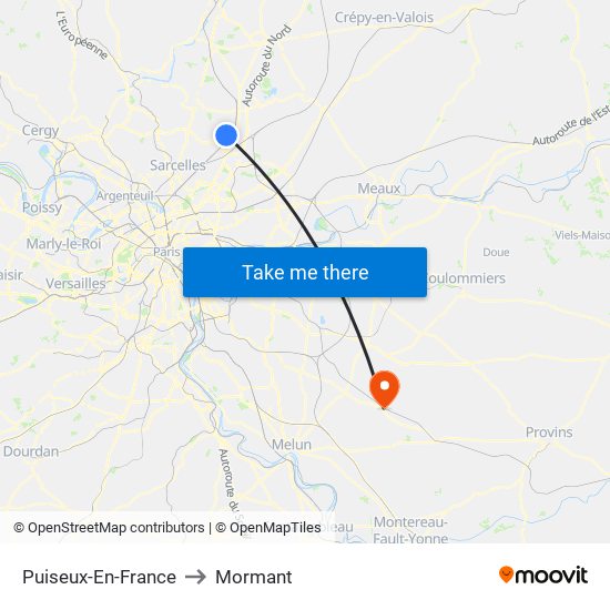 Puiseux-En-France to Mormant map
