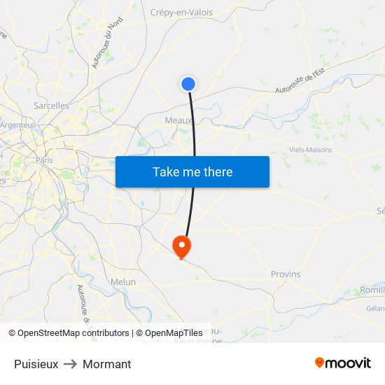 Puisieux to Mormant map