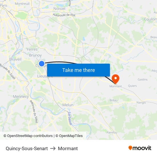 Quincy-Sous-Senart to Mormant map