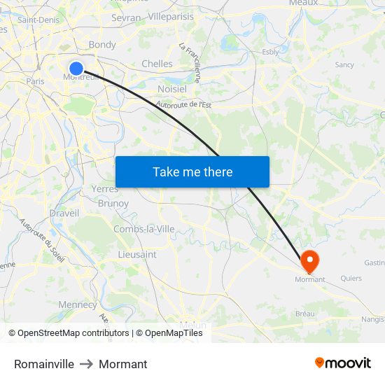 Romainville to Mormant map