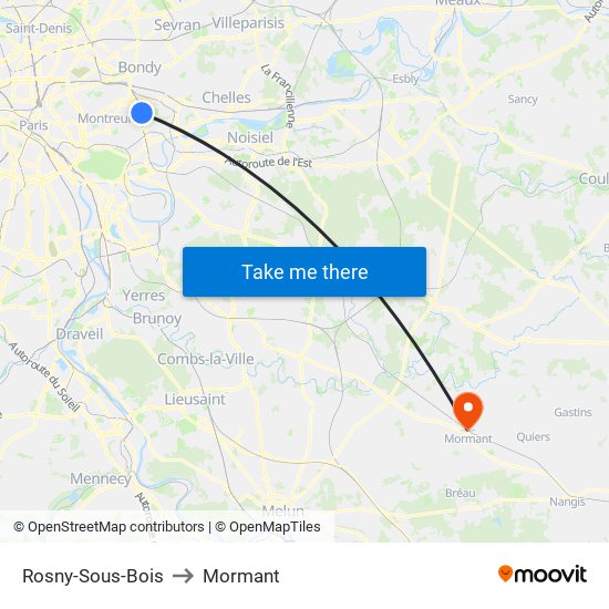Rosny-Sous-Bois to Mormant map