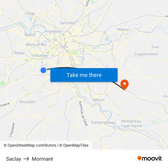 Saclay to Mormant map