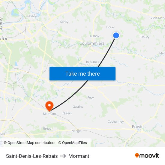 Saint-Denis-Les-Rebais to Mormant map