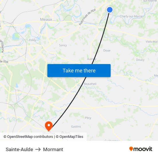 Sainte-Aulde to Mormant map