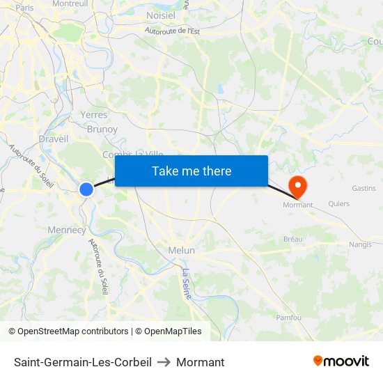 Saint-Germain-Les-Corbeil to Mormant map