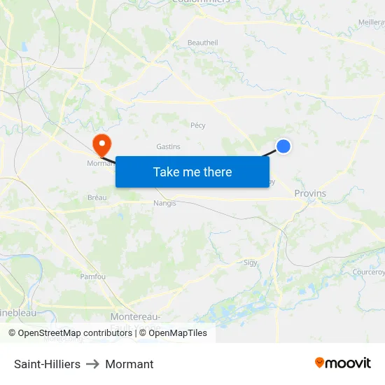 Saint-Hilliers to Mormant map