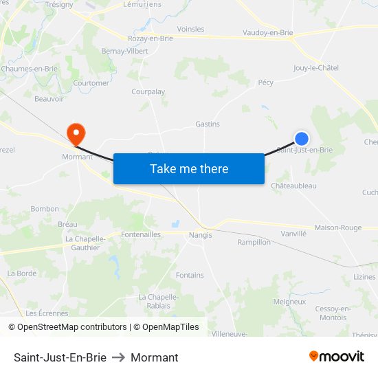 Saint-Just-En-Brie to Mormant map