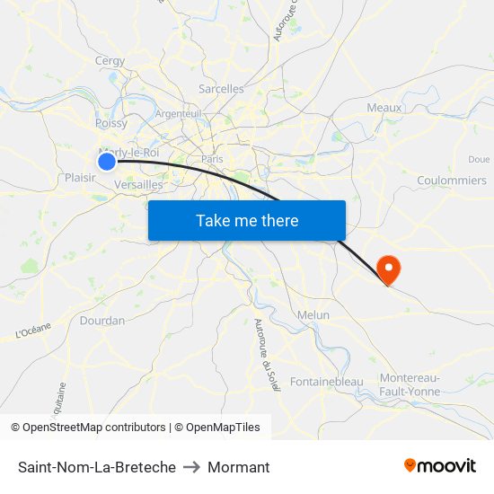Saint-Nom-La-Breteche to Mormant map