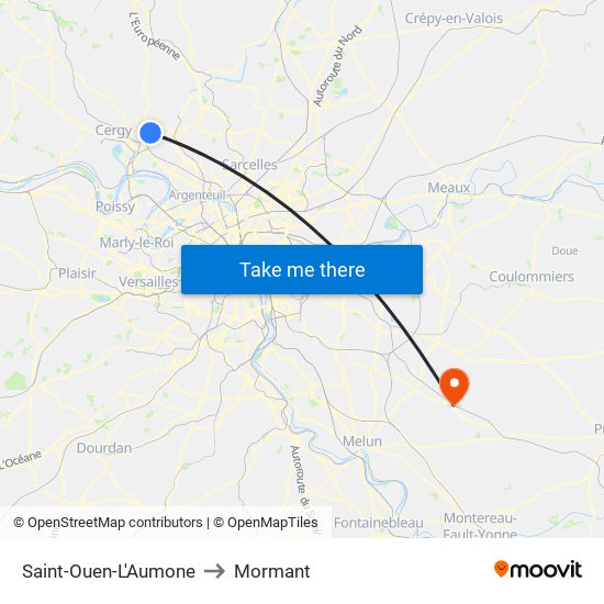 Saint-Ouen-L'Aumone to Mormant map