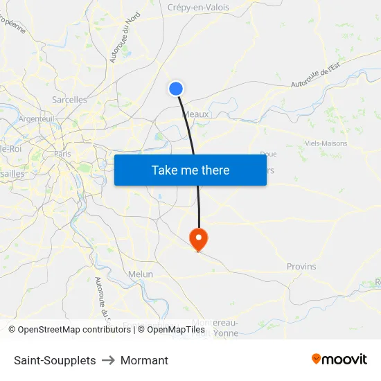 Saint-Soupplets to Mormant map
