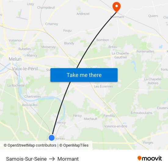 Samois-Sur-Seine to Mormant map