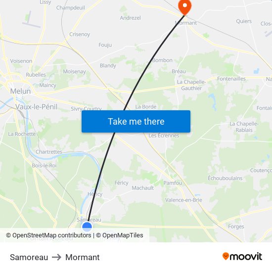 Samoreau to Mormant map