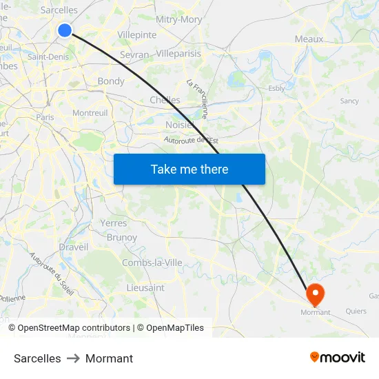 Sarcelles to Mormant map