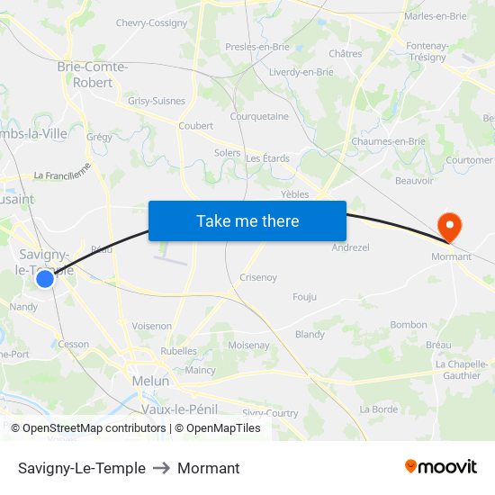 Savigny-Le-Temple to Mormant map
