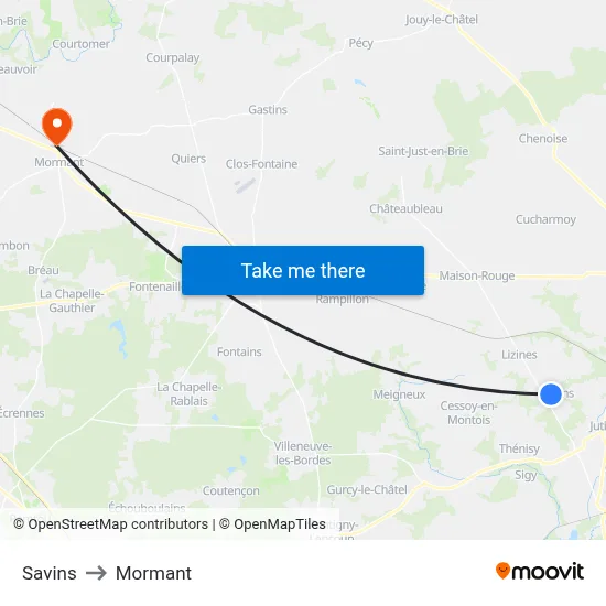 Savins to Mormant map
