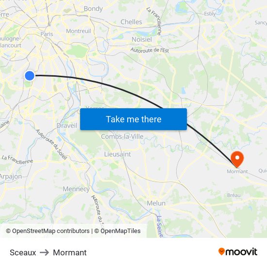 Sceaux to Mormant map