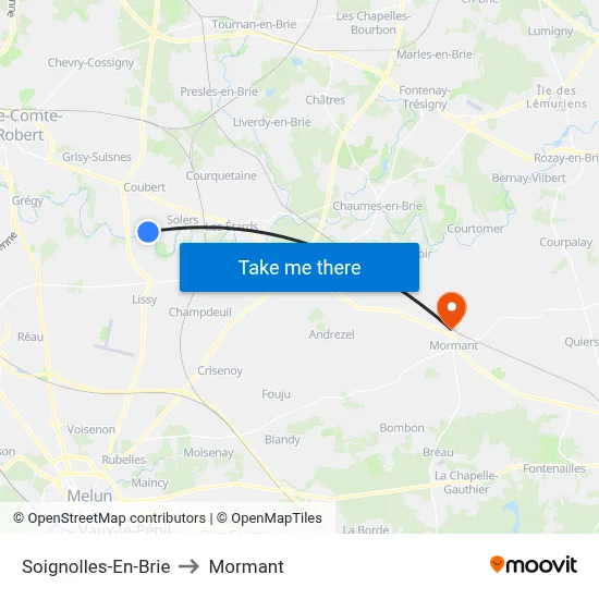 Soignolles-En-Brie to Mormant map