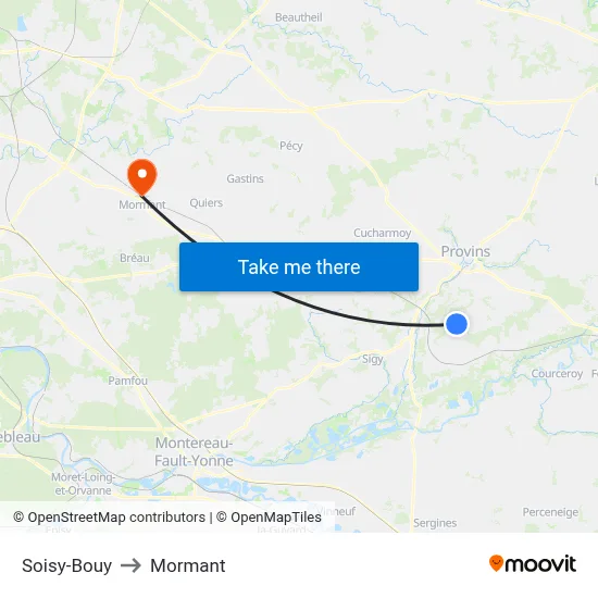 Soisy-Bouy to Mormant map