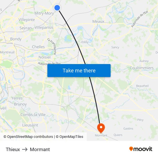 Thieux to Mormant map