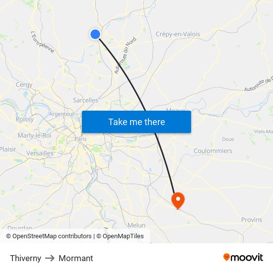 Thiverny to Mormant map