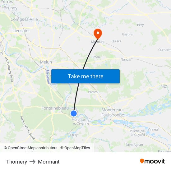 Thomery to Mormant map