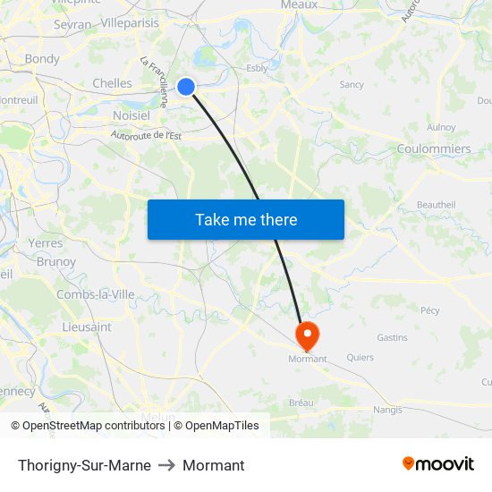 Thorigny-Sur-Marne to Mormant map