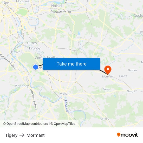 Tigery to Mormant map