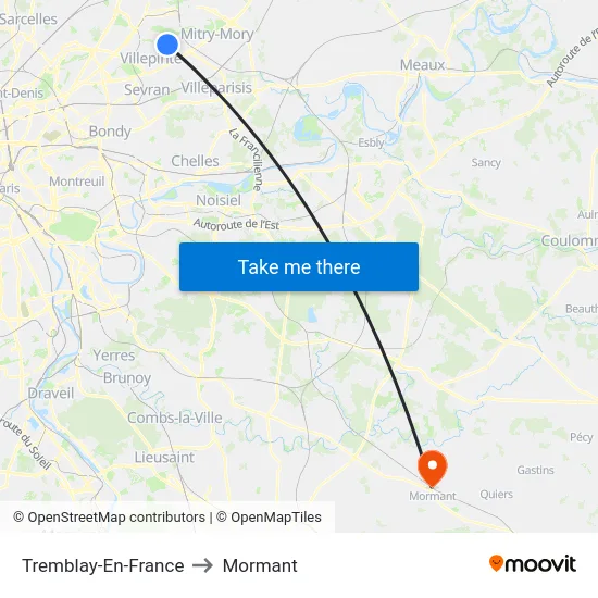 Tremblay-En-France to Mormant map