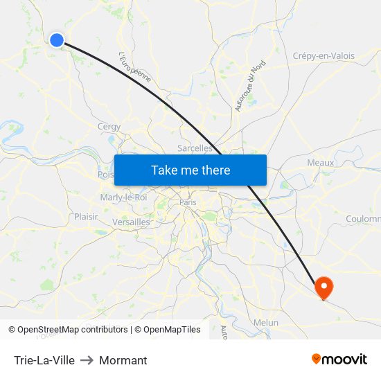 Trie-La-Ville to Mormant map