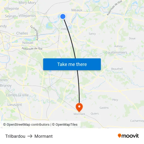 Trilbardou to Mormant map