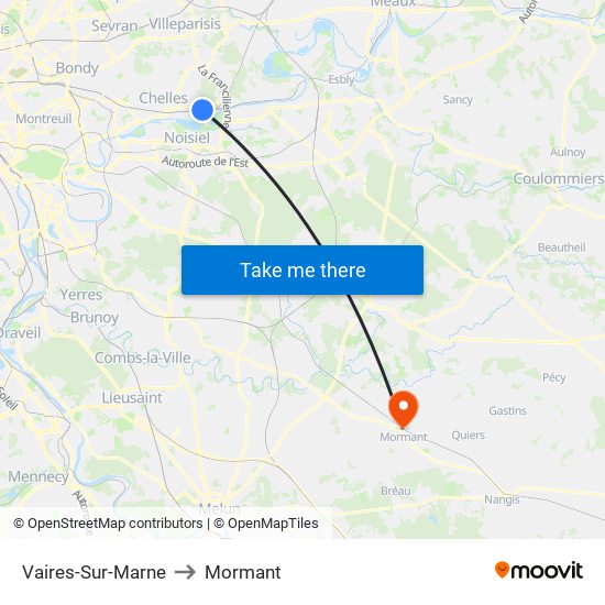 Vaires-Sur-Marne to Mormant map