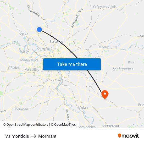 Valmondois to Mormant map