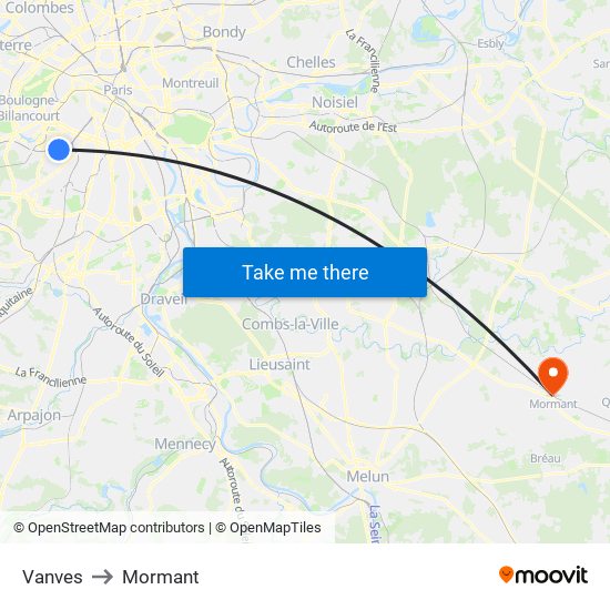 Vanves to Mormant map