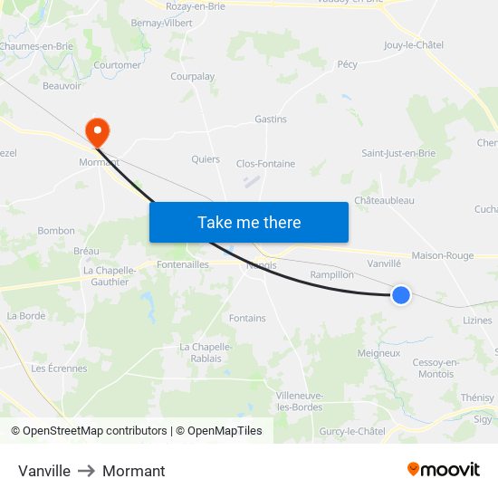 Vanville to Mormant map