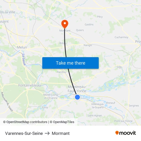 Varennes-Sur-Seine to Mormant map