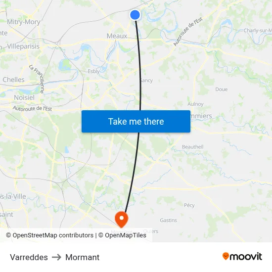 Varreddes to Mormant map