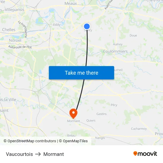 Vaucourtois to Mormant map