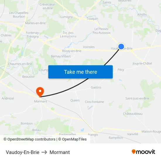 Vaudoy-En-Brie to Mormant map