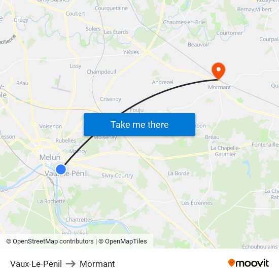 Vaux-Le-Penil to Mormant map