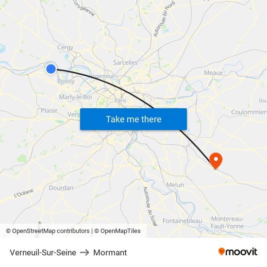 Verneuil-Sur-Seine to Mormant map