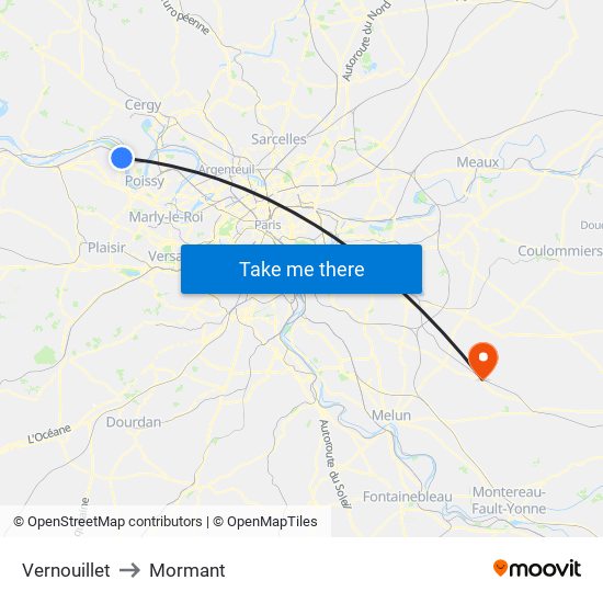 Vernouillet to Mormant map