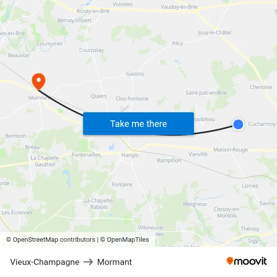 Vieux-Champagne to Mormant map