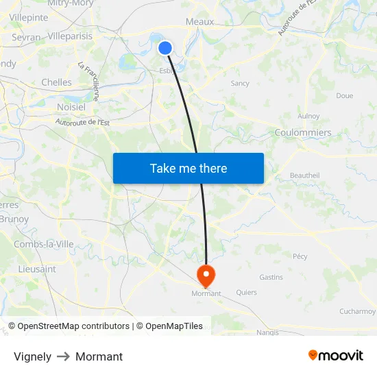Vignely to Mormant map
